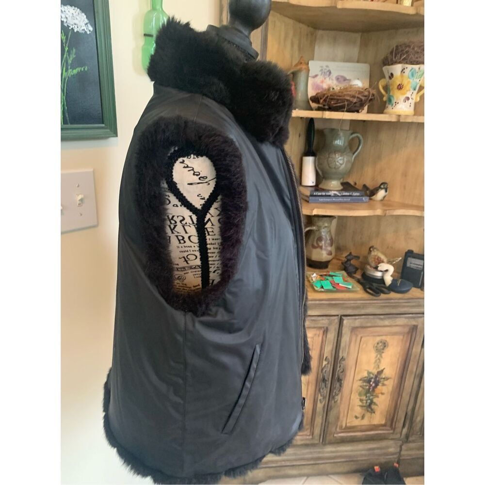 Coaco NY Reversible Soft Faux Fur Sleeveless Black Vest Jacket Winter - Picture 10 of 13